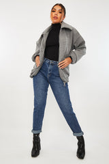 Grey Zip Front Side Pocket Shacket - Lima-Shacket