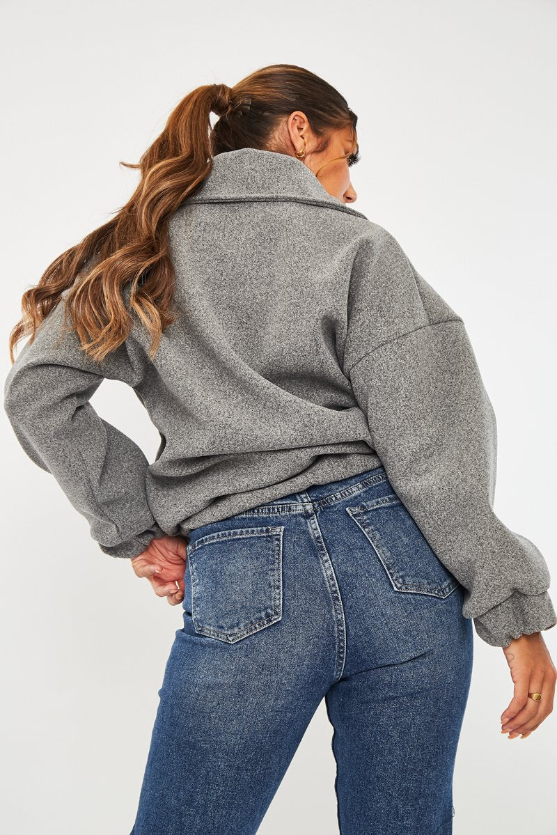 Grey Zip Front Side Pocket Shacket - Lima-Shacket