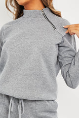 Grey Zip Neck Detail Sweatshirt - Jayda-Sweatshirts