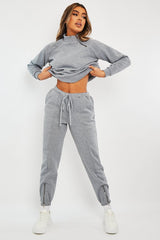 Grey Zip Neck Detail Sweatshirt - Jayda-Sweatshirts