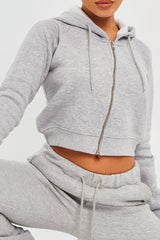 Grey Zip Up Cropped Hoodie - Skarlet-Hoodies
