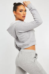 Grey Zip Up Cropped Hoodie - Skarlet-Hoodies