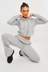 Grey Zip Up Cropped Hoodie - Skarlet-Hoodies