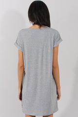 Grey and Black Slogan Print T-Shirt Dress - Harrlet-Dresses