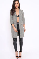 Grey and Red Tartan Long Blazer - Corrine-Jackets