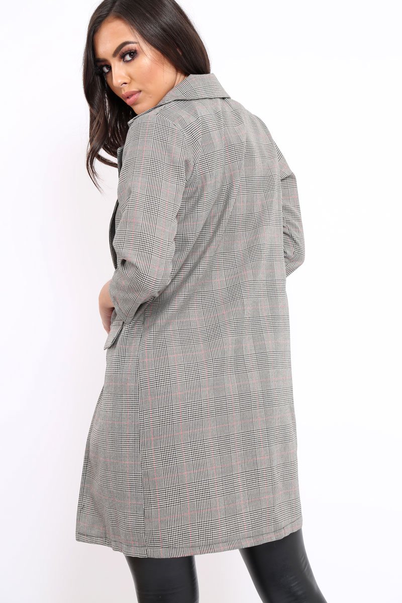 Grey and Red Tartan Long Blazer - Corrine-Jackets