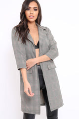 Grey and Red Tartan Long Blazer - Corrine-Jackets