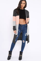 Grey and Rose Striped Cardigan - Nellie-Knitwear