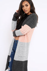 Grey and Rose Striped Cardigan - Nellie-Knitwear