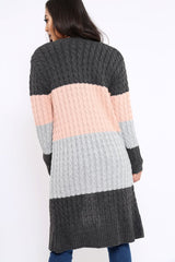 Grey and Rose Striped Cardigan - Nellie-Knitwear
