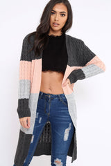 Grey and Rose Striped Cardigan - Nellie-Knitwear