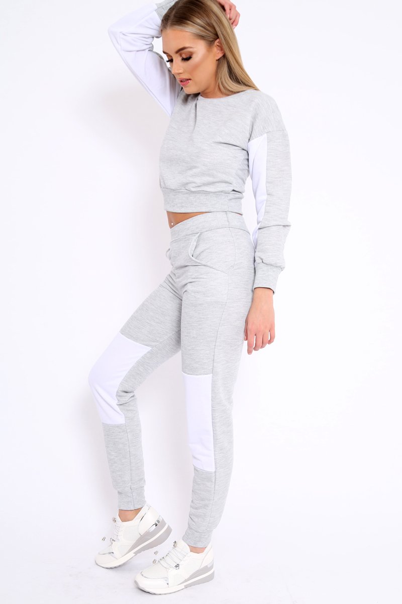 Grey and White Colour Block Loungewear Set - Elody-Loungewear