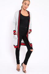 Grey knitted Cardigan with Striped Trim - Ivy-Knitwear