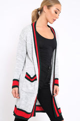 Grey knitted Cardigan with Striped Trim - Ivy-Knitwear