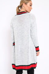 Grey knitted Cardigan with Striped Trim - Ivy-Knitwear