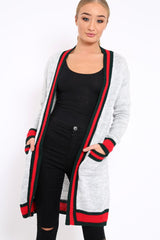Grey knitted Cardigan with Striped Trim - Ivy-Knitwear