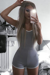 Grey with Contrast Trim Ribbed Playsuit - Raina-Playsuits