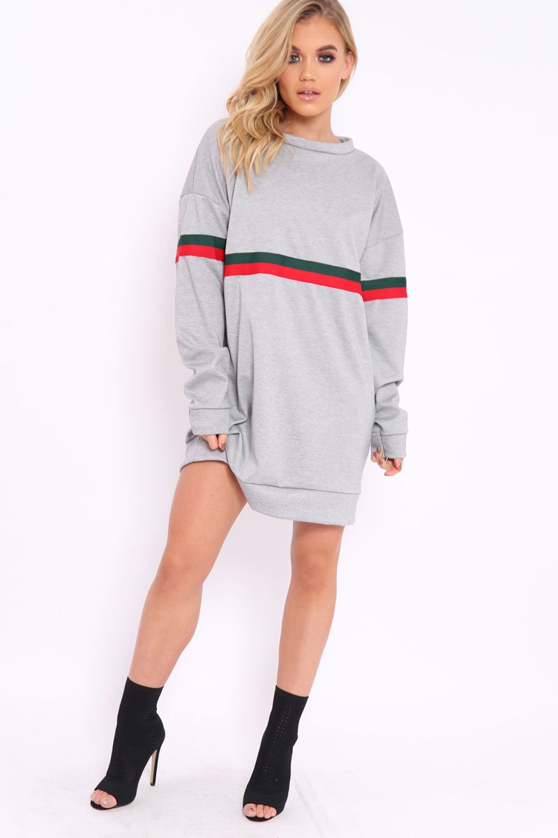 Grey with Sports Stripe Jumper Dress - Finley-Dresses