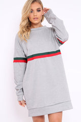 Grey with Sports Stripe Jumper Dress - Finley-Dresses