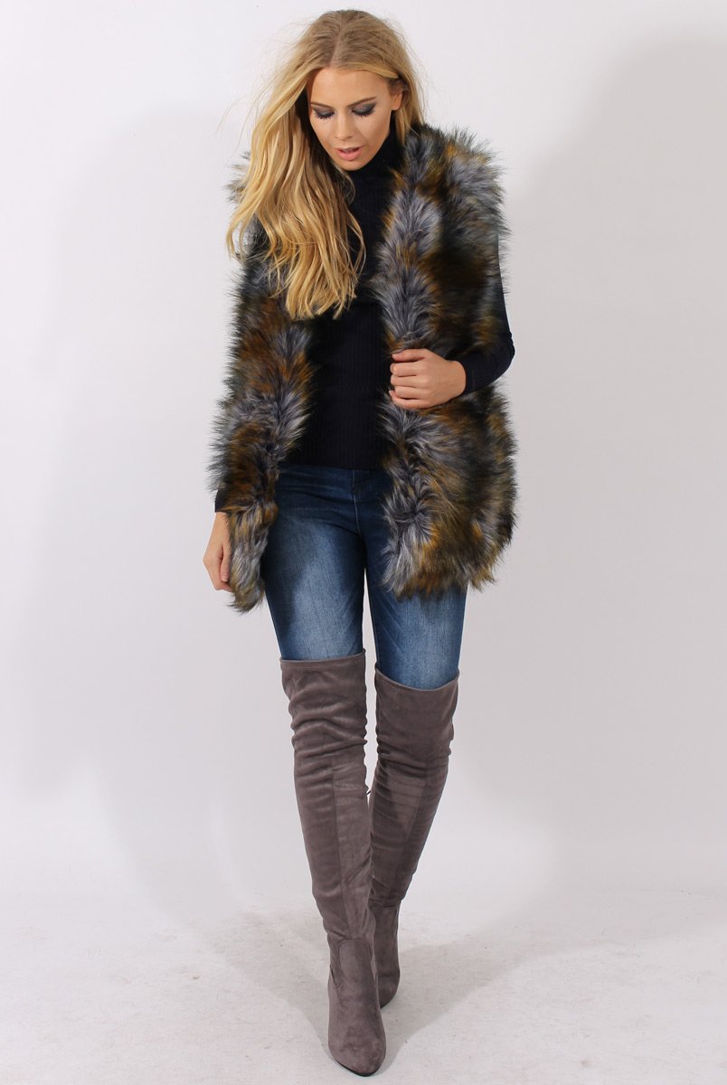 Greyish Blue Faux Fur Gilet - Demi-Jackets