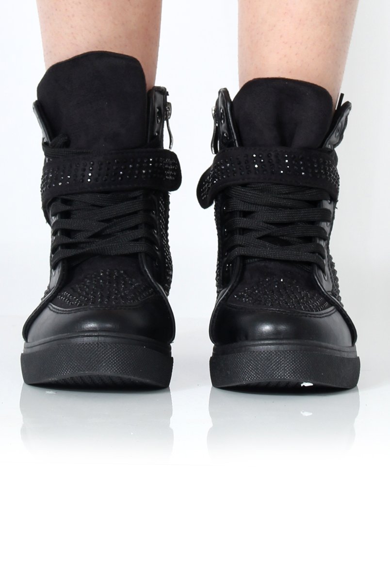 Hana Black Diamante Boots-Boots