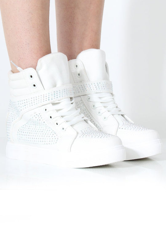 Hana White Diamante Boots