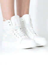 Hana White Diamante Boots-Boots