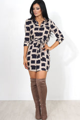 Hanah Aztec Navy Shirt Dress-Dresses