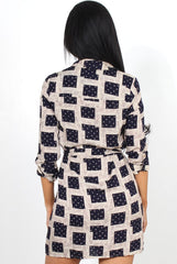 Hanah Aztec Navy Shirt Dress-Dresses