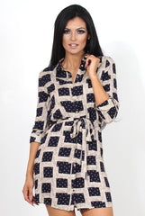 Hanah Aztec Navy Shirt Dress-Dresses