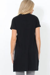 Hanna Black Slogan Side Split Top-Tops