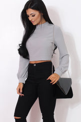 Hanna Grey Long Sleeve Crop Top-Crop Tops