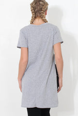 Hanna Grey Slogan Side Split Top-Tops