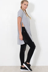 Hanna Grey Slogan Side Split Top-Tops