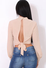 Hanna Nude Long Sleeve Crop Top-Crop Tops