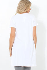 Hanna White Slogan Side Split Top-Tops