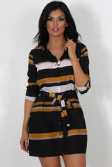 Harlow Black Striped Shirt Dress-Dresses