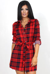 Harlow Red Tartan Shirt Dress-Dresses