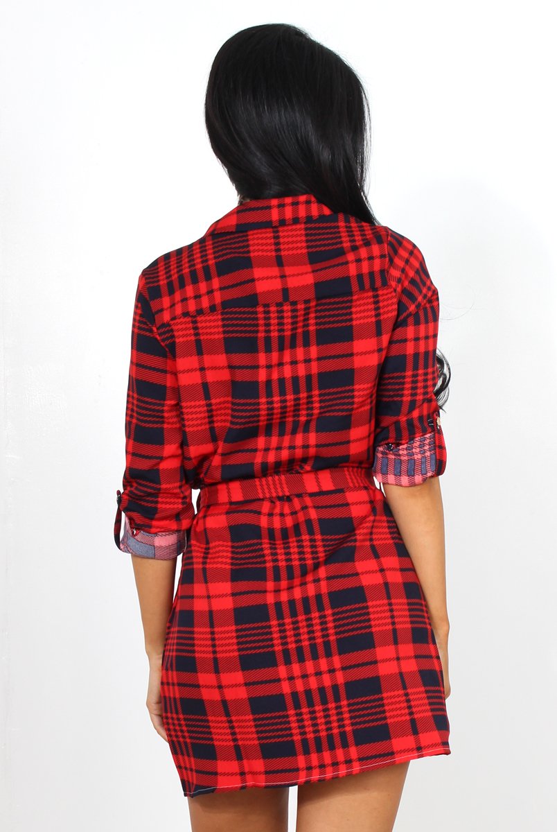 Harlow Red Tartan Shirt Dress-Dresses