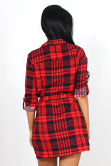 Harlow Red Tartan Shirt Dress-Dresses