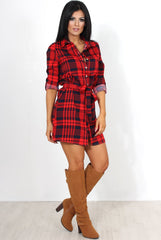 Harlow Red Tartan Shirt Dress-Dresses