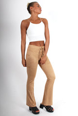 Harper Camel Tie Front Flared Trousers-Trousers