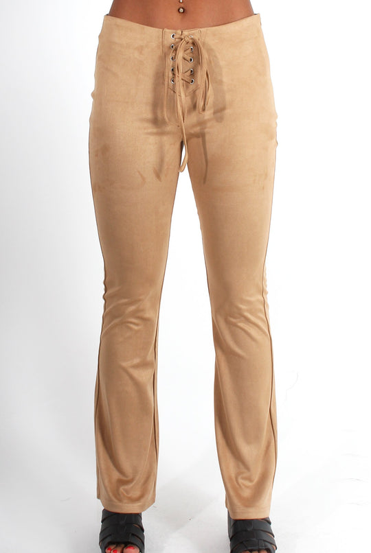 Harper Camel Tie Front Flared Trousers