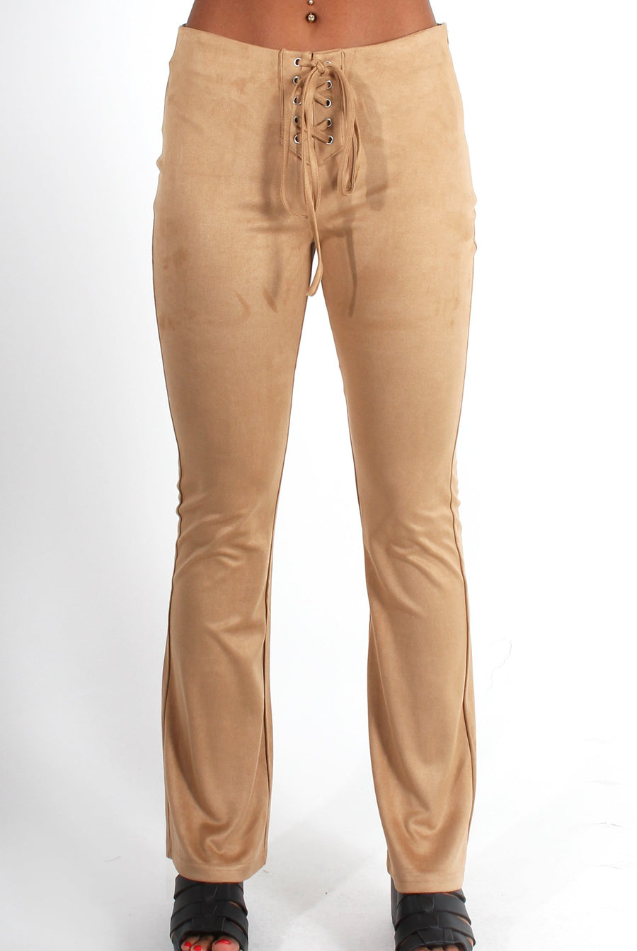 Harper Camel Tie Front Flared Trousers-Trousers