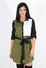 Harper Khaki Panel Shirt Dress-Dresses