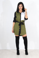 Harper Khaki Panel Shirt Dress-Dresses