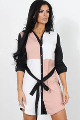 Harper Pink Panel Shirt Dress-Dresses