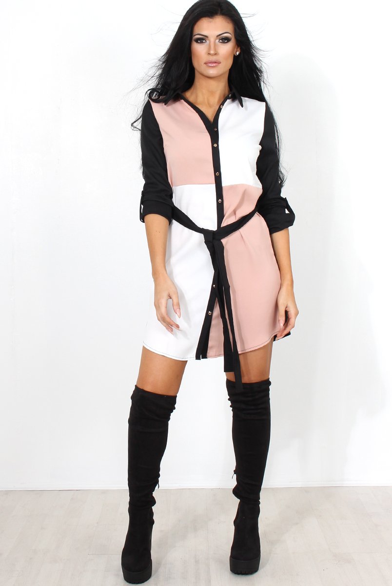 Harper Pink Panel Shirt Dress-Dresses