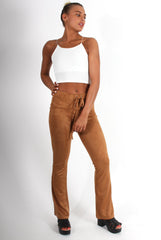 Harper Tan Tie Front Flared Trousers-Trousers