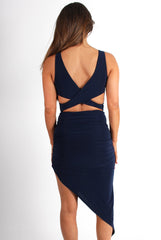 Hayden Navy Cross Back Asymmetric Dress-Dresses